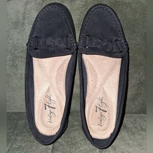 Women's Black Suede Braided Vamp Loafers